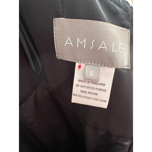 Amsale Black Lace Key Hole Front Back Cut Out Neckline Floor Length Gown Size 6 - Picture 8 of 9